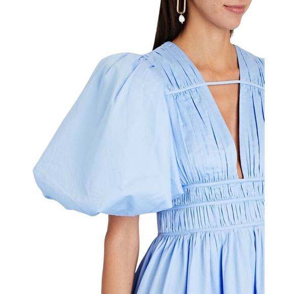 AJE NWOT Fallingwater Gathered Midi Dress Blue Size 8 (US 4) Tiered Pleated Puff - Picture 3 of 13